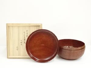 宮島製　ロクロ目喰籠（永田宗伴書付）（共箱）